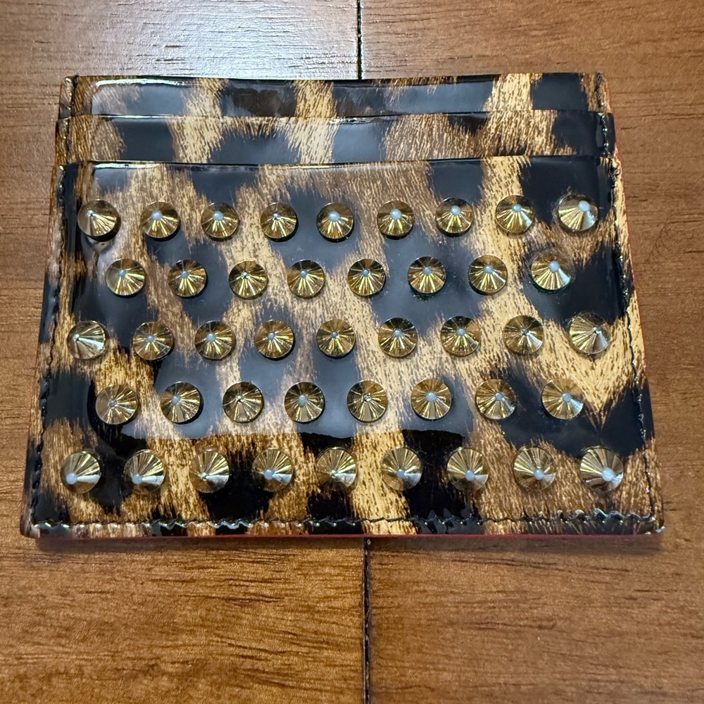Christian Louboutin Leopard Print Card Holder with Gold Studs